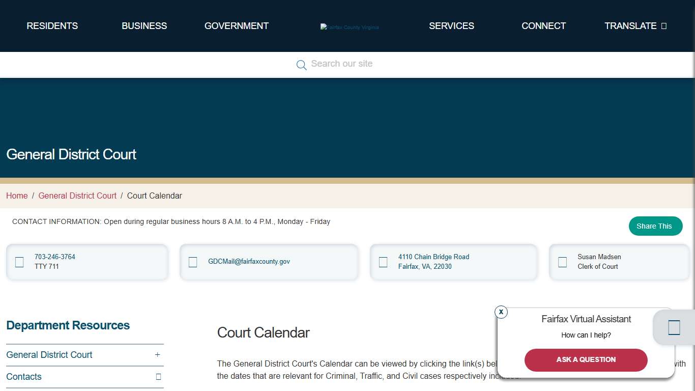 Court Calendar | General District Court