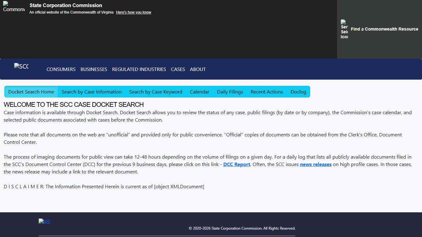 SCC Docket Search